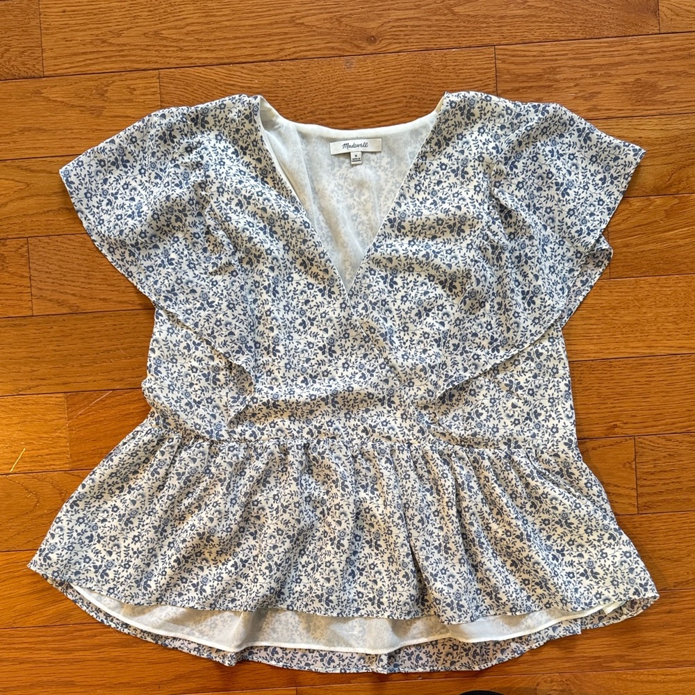 Madewell Blue Floral Peplum Blouse